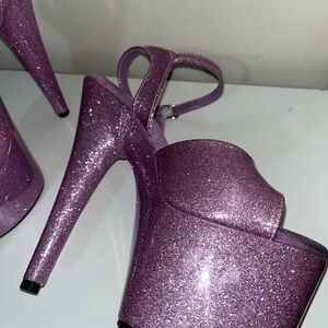 Lilac sparkle stripper heels